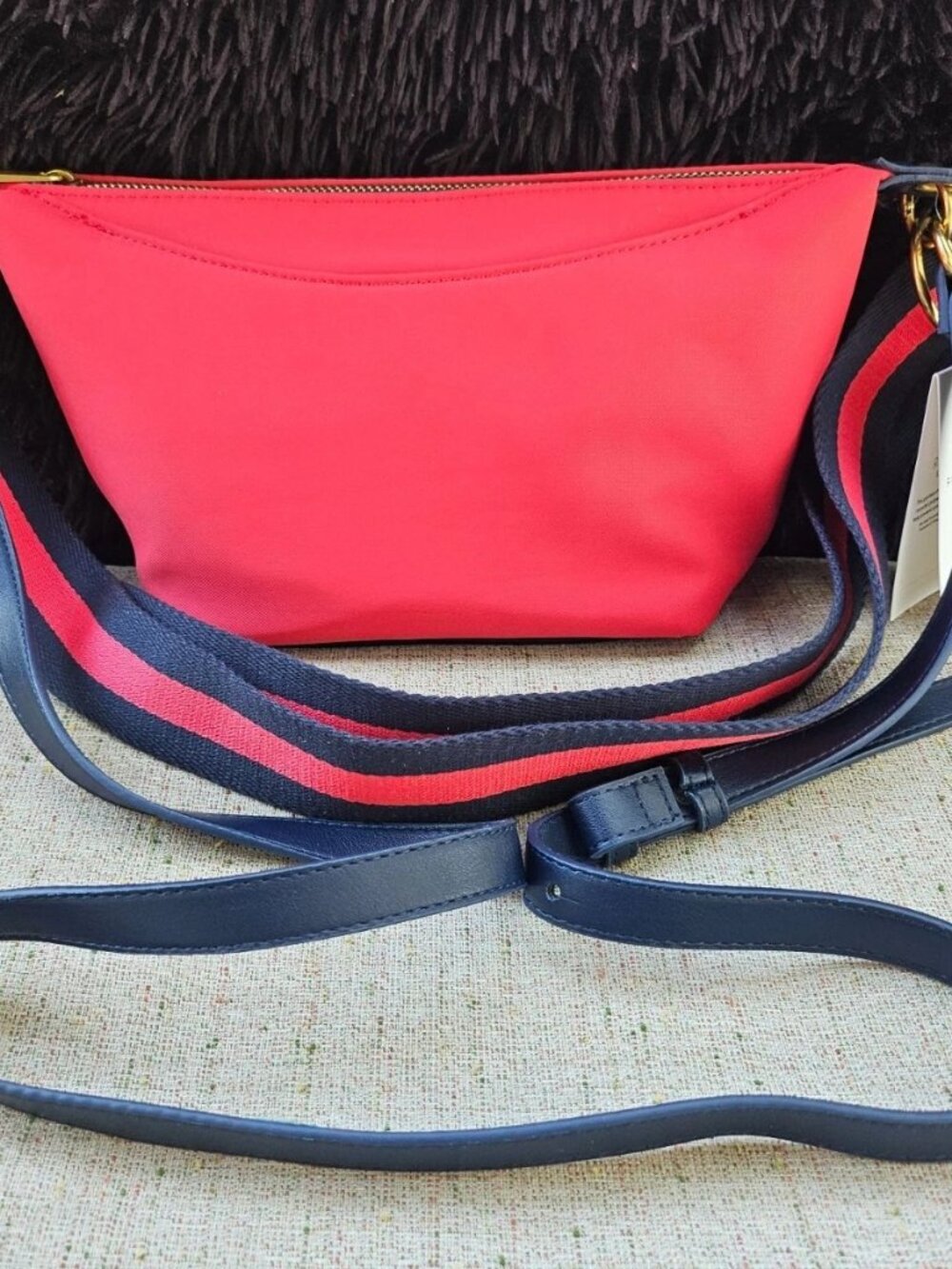 Free Assembly Women Handbag Core Crossbody Bag Red Canvas Blue Faux Leather NWT